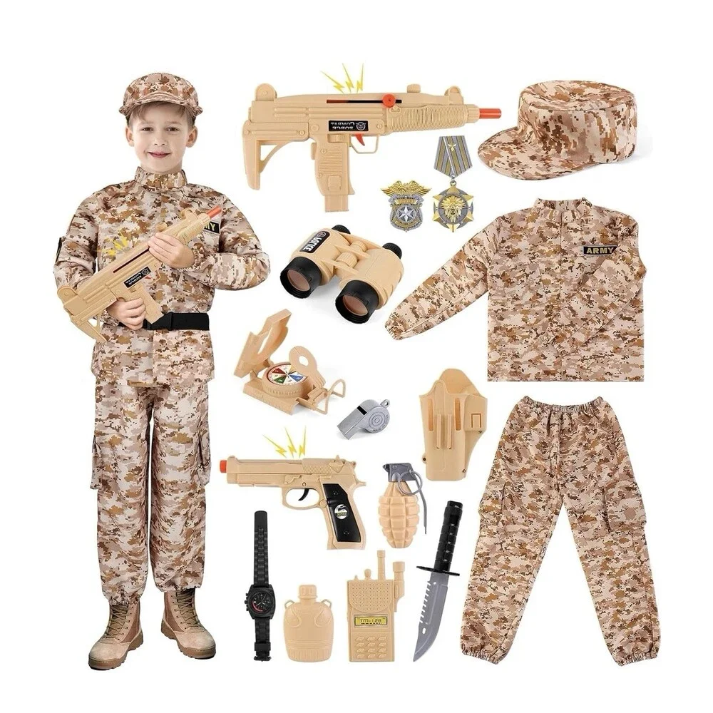 Army Military Combat Costume Kids Large Halloween + Accessories Open Box New